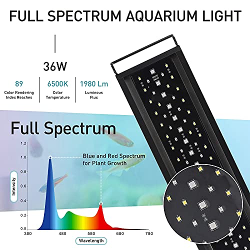 hygger Auto On Off LED Aquarium Light, Full Spectrum Fish Tank Light with LCD Monitor, 24/7 Lighting Cycle, 7 Colors, Adjustable Timer, IP68 Waterproof, 3 Modes for 36"-42" Freshwater Planted Tank