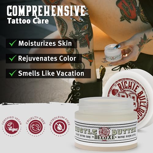 Hustle Butter Deluxe – Tattoo Butter for Before, During, and After the Tattoo Process – Lubricates and Moisturizes – 100% Vegan Replacement for Petroleum-Based Products – 1 oz