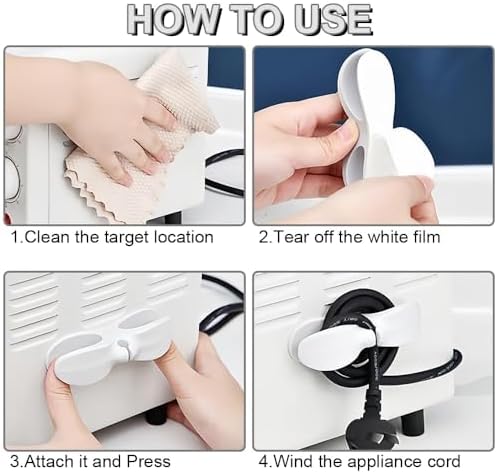 Cord Organizer for Kitchen Appliances - 4PCS Cord Winder Organizer Stick On Cable Holder Winder Keeper for Appliances Stick on Kitchenaid Mixer, Coffee Maker, Pressure Cooker, Home Gadget Accessories