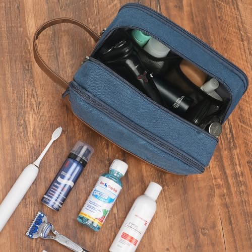 WANDF Travel Toiletry Bag for Men Large Toiletries Shaving Bag Water Resistant Hanging Dopp Kit Travel Accessories Bag for Women Men (Blue)