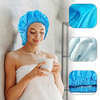 Reusable Shower Cap for Women, Large Waterproof Shower Bonnet Washable Elastic Band Bath Hair Hat for Long Hair, Braids(Lake Blue)