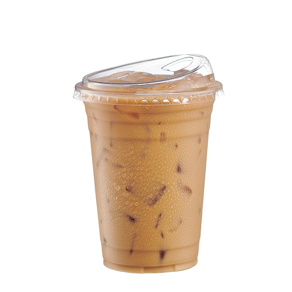 Comfy Package [16 oz. - 100 Count Crystal Clear Plastic Cups With Strawless Sip-Lids, Disposable Iced Coffee Cups with Lids - Ideal for Cold Beverages, and To-Go Drinks