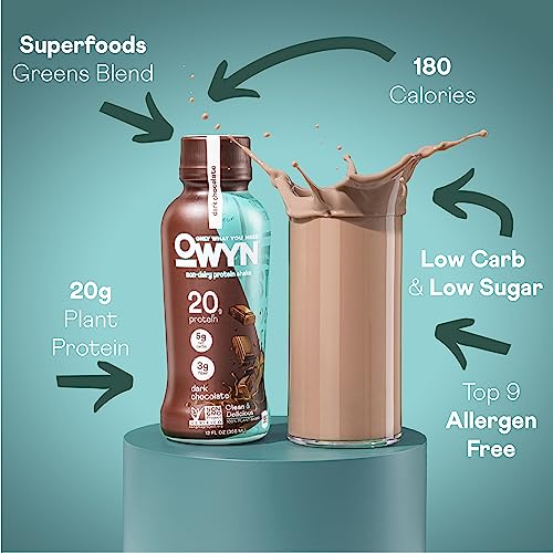 OWYN Only What You Need Vegan Protein Shake, 20g Plant Based Protein from Organic Pumpkin seed, Organic Flax oil, Pea, Prebiotics, Gluten and Soy Free (Dark Chocolate, 24 Pack)