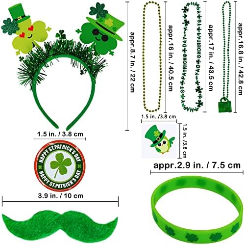 Winlyn 58 Pcs St. Patrick's Day Novelty Jewelry Assortment: Necklaces, Head Boppers, Bracelets, Mustaches, Tattoos & Accessories for St. Patty's Day Irish Party Decor