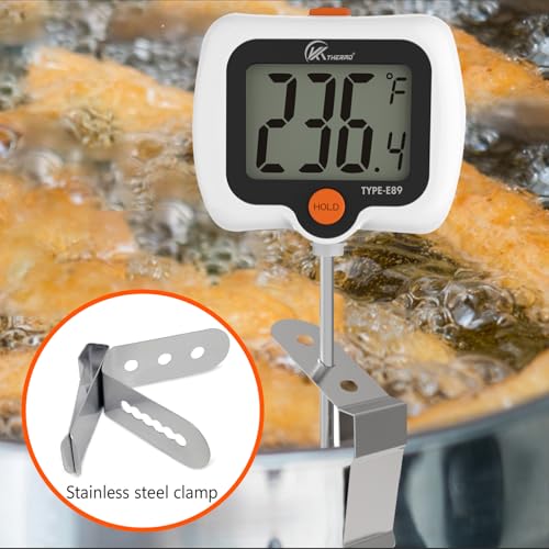 KT THERMO Digital Candy Thermometer, LCD Instant Read Food Meat Thermometer with 10" Probe and Pot Clip for Candy Making, Kitchen Accessories, Baking Tools（White）