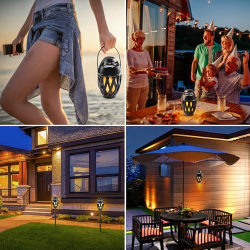 2 Pack Outdoor Bluetooth Speakers Waterproof Wireless, Birthday Gifts for Men Dad, LED Flame Ambient Light, Camping Patio Accessories, Unique Gifts for Him Husband Boyfriend Dad Gifts