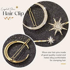 Bartosi Rhinestone Moon Hair Clips Star Hairpins Crystal Decorative Bobby Pins Retro Bride Wedding Hair Pins Side Clip Hair Accessories for Women and Girls (Pack of 3) (Bronze)