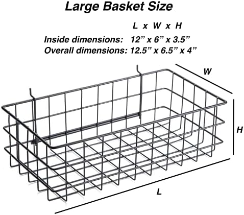Pegboard Basket Size L, Black - Hooks to Any Peg Board - Square Style Wire Shelf Baskets - Organize Tools, Workbench, Accessories, Garage Storage - Wall Organizer Attachments