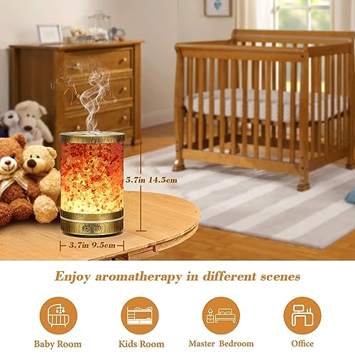 Essential Oil Diffuser, Aromatherapy Diffuser Himalayan Pink Salt Crystal, Diffusers for Essential Oils with 7 Color Lights 2 Mist Mode, Reduce Noise Design for Baby Room 120ml