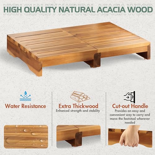 FANATU Wooden Platform Step Stool, 24.7" Step Platform for Adults & Elderly - Durable Mobility Stepping and Stair Assist Indoor & Outdoor, Heavy Duty/Non-Slip Step Stool for Handicap, Bedroom, Kitchen