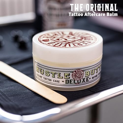 Hustle Butter Deluxe – Tattoo Butter for Before, During, and After the Tattoo Process – Lubricates and Moisturizes – 100% Vegan Replacement for Petroleum-Based Products – 1 oz