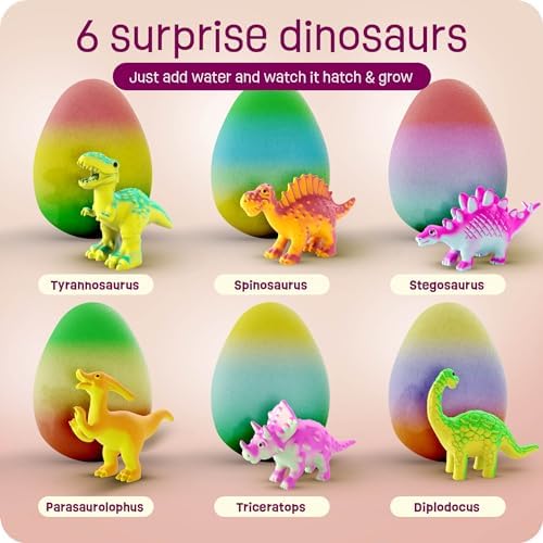 Dinosaur Hatching Surprise Easter Eggs for Kids - 6 Pack - Grows 600% - Dino Egg Toys for Boys & Girls Age 3-8 - Gift Ideas, Party Favors, Easter Basket Stuffers - Gifts for Girls Ages 3 4 5 6 7 8