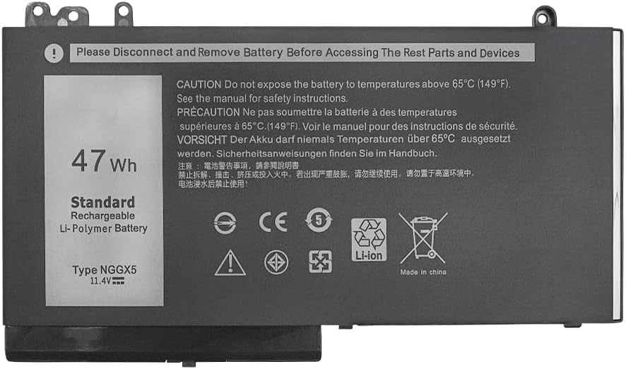 New NGGX5 Laptop Battery Replacement Compatible with Dell Latitude E5270 E5470 E5570 Precision M3510 Series Notebook JY8D6 954DF 0JY8D6 451-BBUN 451-BBUJ RDRH9 (11.4V 47Wh)