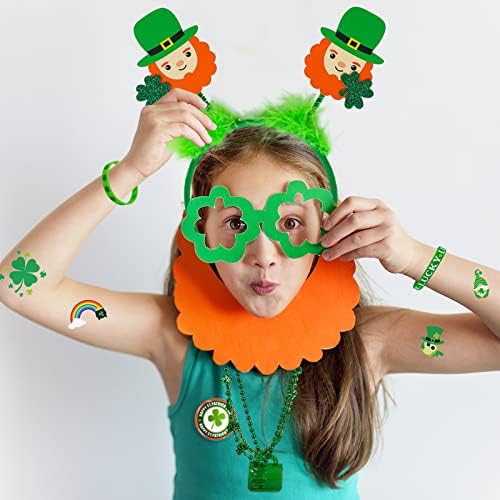Winlyn 58 Pcs St. Patrick's Day Novelty Jewelry Assortment: Necklaces, Head Boppers, Bracelets, Mustaches, Tattoos & Accessories for St. Patty's Day Irish Party Decor