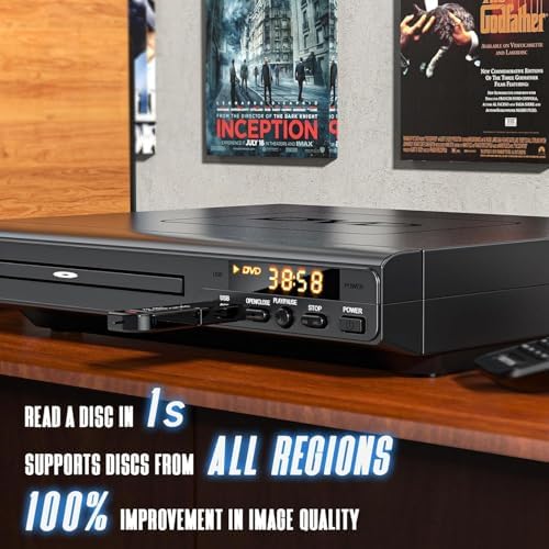 DVD Players for TV with HDMI, DVD Players That Play All Regions, Simple DVD Player for Elderly, CD Player for Home Stereo System, Included HDMI and RCA Cable, with Big Buttons Remote Control