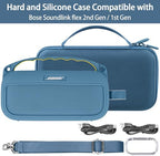 co2CREA Hard Case and Silicone Case Replacement for Bose New SoundLink Flex 2nd Gen/Bose SoundLink Flex Bluetooth Portable Speaker, Protective Case with Carabiner and Shoulder Strap (Blue Dusk Case)