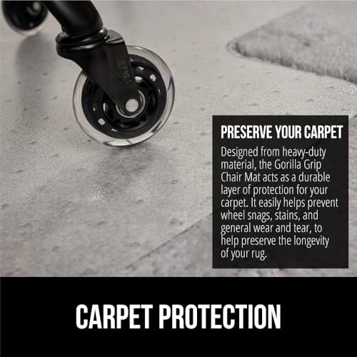 GORILLA GRIP Slip Resistant Office Chair Mat for Carpet Floors, Smooth Glide Under Desk Carpeted Floor Protector, Heavy Duty Plastic Computer Mats for Rolling Work and Gaming Chairs 29x47, Clear