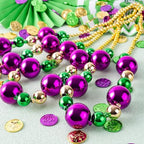 JOYIN 3 Pcs Mardi Gras Jumbo Bead Necklaces, 44'' Gold Green Purple Necklaces Beads for Mardi Gras Parade Decorations Party Favors Supplies, Costume Outfit Accessories