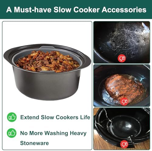 Slow Cooker Liners, Foldable Reusable Silicone Cooking Liners Compatible with Crock-Pot & Hamilton Beach Oval 6 QT, Leakproof Dishwasher Safe Slow Cooker Accessories for Most Oval Shape 1 PCS Grey