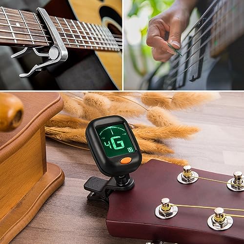Guitar Capo Guitar Tuner Set, 2 Set Guitar Accessories, Including Guitar Capo Guitar Tuner Guitar Picks and Guitar Pick Holder, for Guitar Players and Guitar Beginners (2 Set)