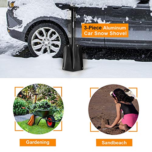 Overmont Collapsible Snow Shovel Aluminum - Lightweight Snow Utility with Ice Scraper and Carrying Bag Sizes 32 and 42 Inch