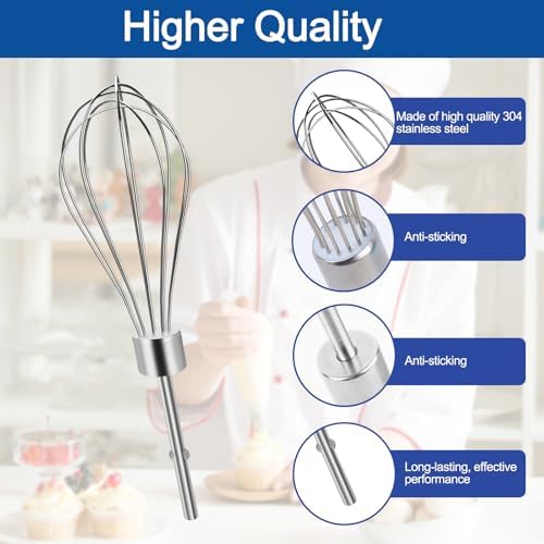 Replacement KitchenAid Hand Mixer Whisk Attachments Suitable For Kitchenaid Immersion Blender Whisk KHMPW Stainless Steel Hand Mixer Beater - (2PCS)