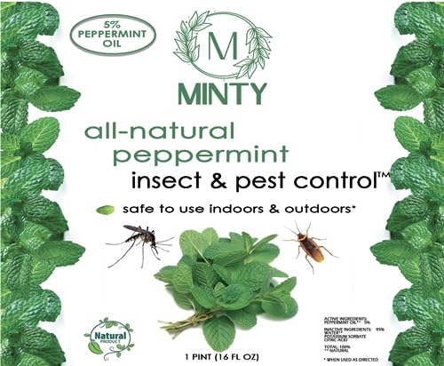 Minty Insect & Pest Control, Powerful & Natural 5% Peppermint Oil Spray for Ants, Spiders, Bed Bugs, Dust Mites, Roaches and More - Indoor and Outdoor Use, 16 fl oz Pint