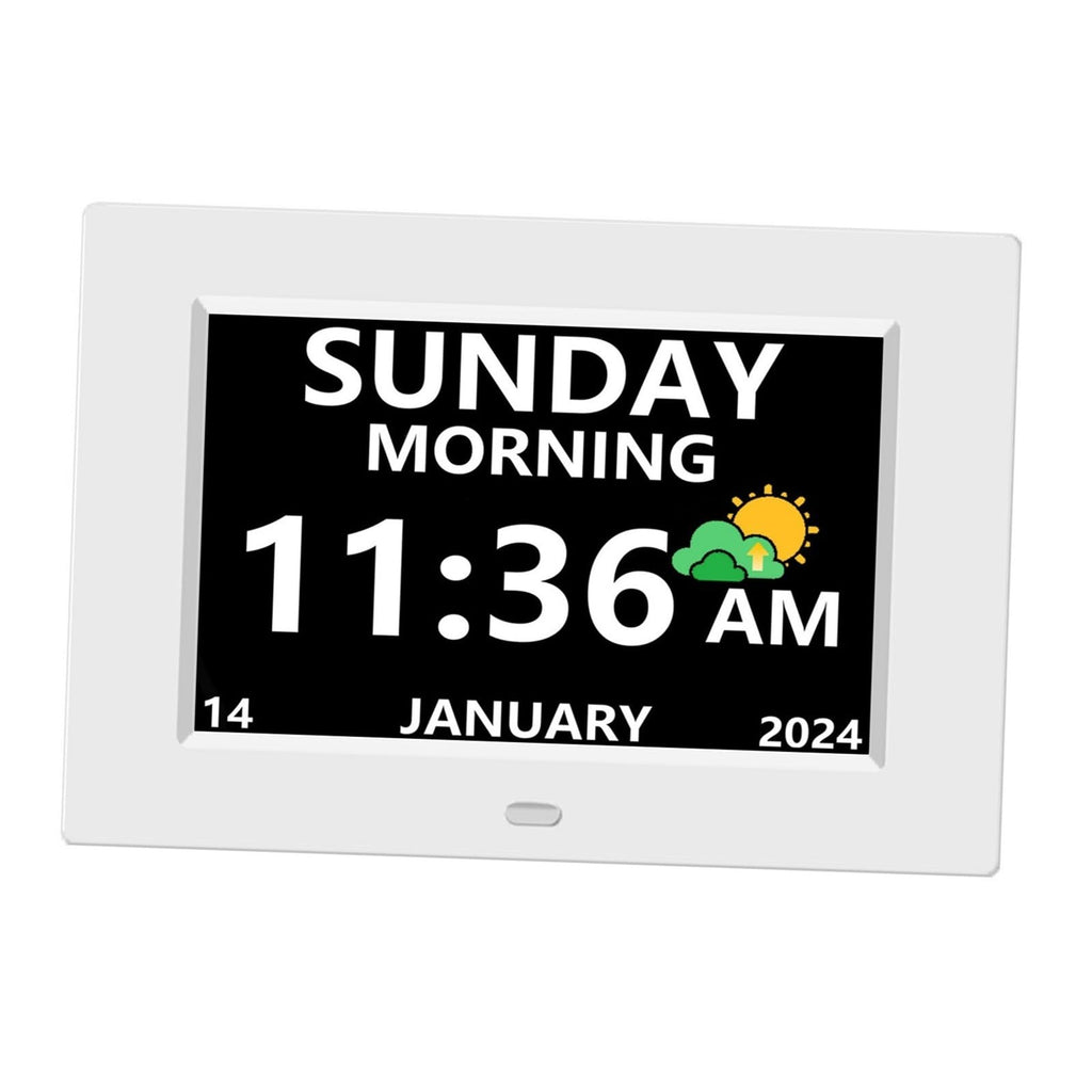 LXBYJKJ 7 Inch Digital Clock with Day and Date for Elderly Alzheimer's Dementia Clock Customizable Alarms and Medicine Reminders 3 Display Modes Large Font Digital Alarm Clock for Seniors White