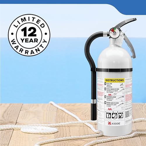 Kidde Mariner 210 Marine Fire Extinguisher for Boats, 2-A:10-B:C, 6.8 Lbs., Coast Guard Approved, Strap Bracket & Hose (Included), White