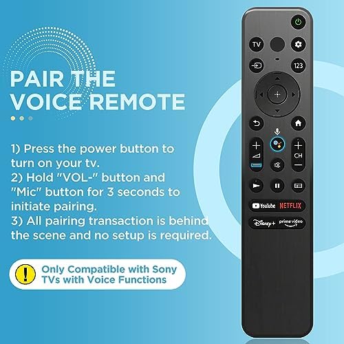 Voice Remote Replacement for Sony TV Remote, for Sony Smart TVs and Sony Bravia TVs, for All Sony 4K UHD LED LCD HD Smart TVs, Sony Remote, RMF-TX800U, Black