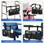 FINPAC Wheelchair Side Organizer Bag with Cup Holder, Wheelchair Armrest Accessories Pouch with Pen Slot and Reflective Strips for Power Wheelchairs, Walkers, Rollators, Adults, Seniors - Black