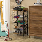 Guitar Pedal Organizer, 5 Tier Tuner Pedal Storage Shelf, Vintage Pedal Board Holder Stand, Freestanding Wooden Music Tuning Accessories Organization for Bass Guitar Ukulele Violin
