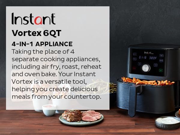 Instant Pot Vortex 6QT XL Air Fryer, 4-in-1 Functions that Crisps, Roasts, Reheats, Bakes for Quick Easy Meals, 100+ In-App Recipes, is Dishwasher-Safe, from the Makers of Instant Pot, Black