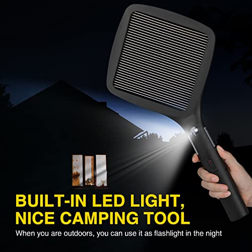 mafiti 2 in 1 Electric Fly Swatter Rechargeable with Flashlight Mosquito Zapper Bug Zapper Racket Fly Killer Indoor Outdoor Light Camping Accessories (Black)