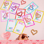 Class Valentines Day Gifts for Kids Girls with 24 Pack Heart Hair Ties Hair Bands with Girls Valentines Cards School Valentines Hair Accessories for Classroom Exchange