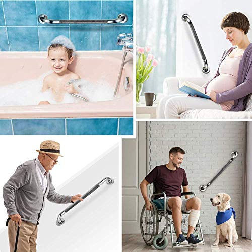 2 Pack 24 Inch Anti Slip Shower Grab Bar Handles, ZUEXT Chrome Stainless Steel Knurled Bathroom Balance Bar, Safety Hand Rail Support,Handicap Elderly Injury Senior Assist Bath Handle£¨1.25" Diameter)