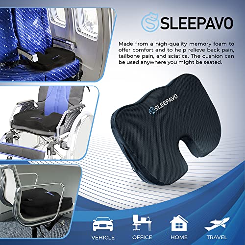 Sleepavo Black Memory Foam Seat Cushion for Office Chair - Cooling Gel Pillow for Sciatica, Coccyx, Lower Back, Tailbone Pain Relief Cushion - Chair Pad for Lumbar Support in Office Desk, Car