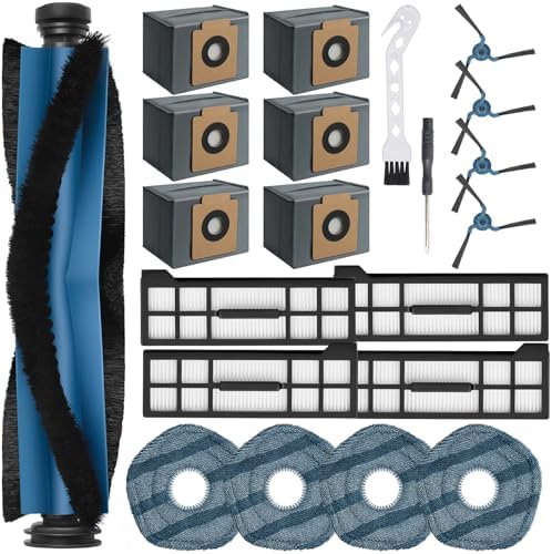 21Pcs X10 Pro Omni Replacement Parts Kit for Eufy X10 Pro Omni Robot Vacuum Accessories, 1 Main Roller Brush, 6 Dust Bags 4 Side Brushes 4 Hepa Filters 4 Mop Pads 1 Screwdriver 1 Clean tool