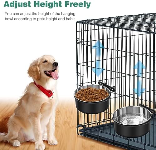 Dog Crate Water Bowl No Spill, 2 Pack Dog Crate Bowls Hanging, Kennel Water Food Bowls Mountable, Pet Cage Accessories Feeder Dish, Stainless Steel Coop Cup for Cat Puppy Bunny Guinea Pig Ferret Bird