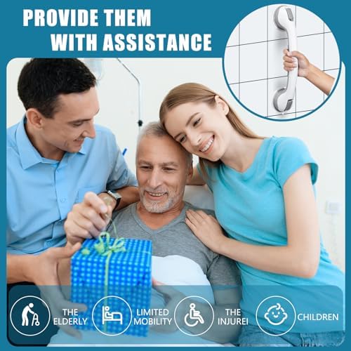 Grab Bars for Bathtubs and Showers, 16 Inch Shower Handle Heavy Duty Suction Cup Grab Bars for Shower Chair, Bathroom Safety Bar for Elderly (White 1 Pack)