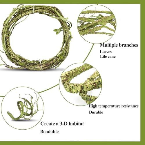 HERCOCCI Reptile Vines, Flexible Jungle Climbing Vines Terrarium Plastic Plants and Leaves Tank Accessories Decor for Gecko Snake Lizard Bearded Dragon Hermit Crab Frog