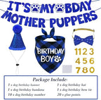 STMK Dog Birthday Decorations, Multi Sizes Dog Birthday Hat Dog Birthday Bandana Boy Bow Tie Birthday Numbers It’s My Bday Mother Puppers Banner for Medium Large Dogs Pets (Large, Blue)