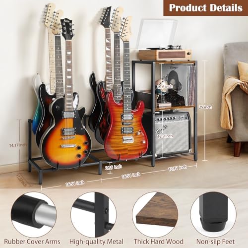 Bikoney 6 Guitar Stand, Guitar Rack for Electric Guitar and Bass, Guitar Stands Floor for Multiple Guitars, Multi Guitar Stand with Amp Stand for Guitar Accessories, Guitar Holder for Music Studio
