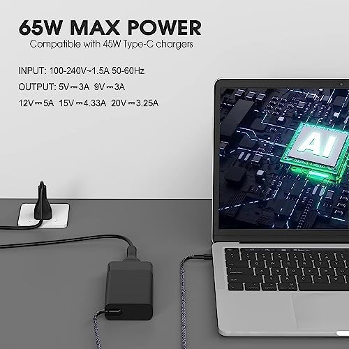 New Slim HP 65W USB C Laptop Charger Replacement for HP Spectre X360,Spectre,Elitebook x360,Elitebook,Chromebook,Elite x2,Envy,ProBook Travel Type C Power Cord Supply