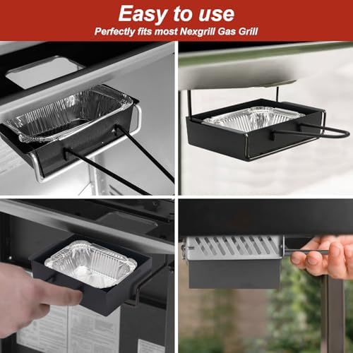 Grill Drip Pan for Nexgrill Replacement 720-0888N, Grease Pan/Box for Nexgrill 4 Burner 720-0830H Gas Grill,Grease Catcher for Cuisinart CGG-8500 with5pack Aluminum Foil Liner