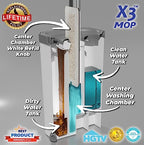 X3 Mop, Separates Dirty and Clean Water, 3-Chamber Design, Flat Mop and Bucket Set, Hands Free Home Floor Cleaning, 3 Reusable Microfiber Mop Pads Included