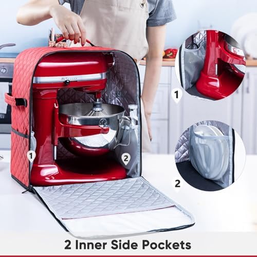 BAGSPRITE Stand Mixer Cover with Appliance Sliders Base Compatible with KitchenAid Mixer-Storage Bag for 4.5/5 Quart with Pockets for Kitchen Aid Accessories and Attachments