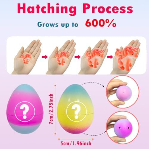 6 Pack Unicorn Hatching Surprise Eggs - Grows 600%- Easter Birthday Gifts for Kids Boys Girls Easter Basket Stuffers Eggs Fillers Party Favors