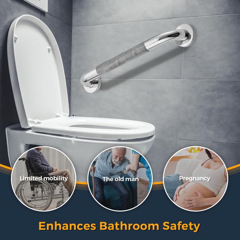 Grab Bars for Shower, 2 Pack 12-Inch Anti Slip Shower Handles for Elderly, Safety Shower Grab Bar, Stainless Steel Handicap Grab Bars for Bathroom (Polished Nickel 1" Diameter)