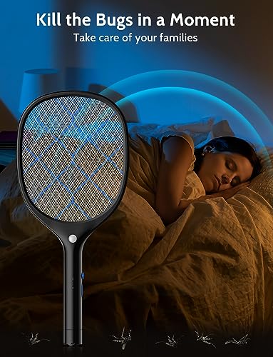 YISSVIC Electric Fly Swatter Bug Zapper Racket Rechargeable Mosquito Killer with LED Light for Indoor Home Office Backyard Patio Camping (Black)
